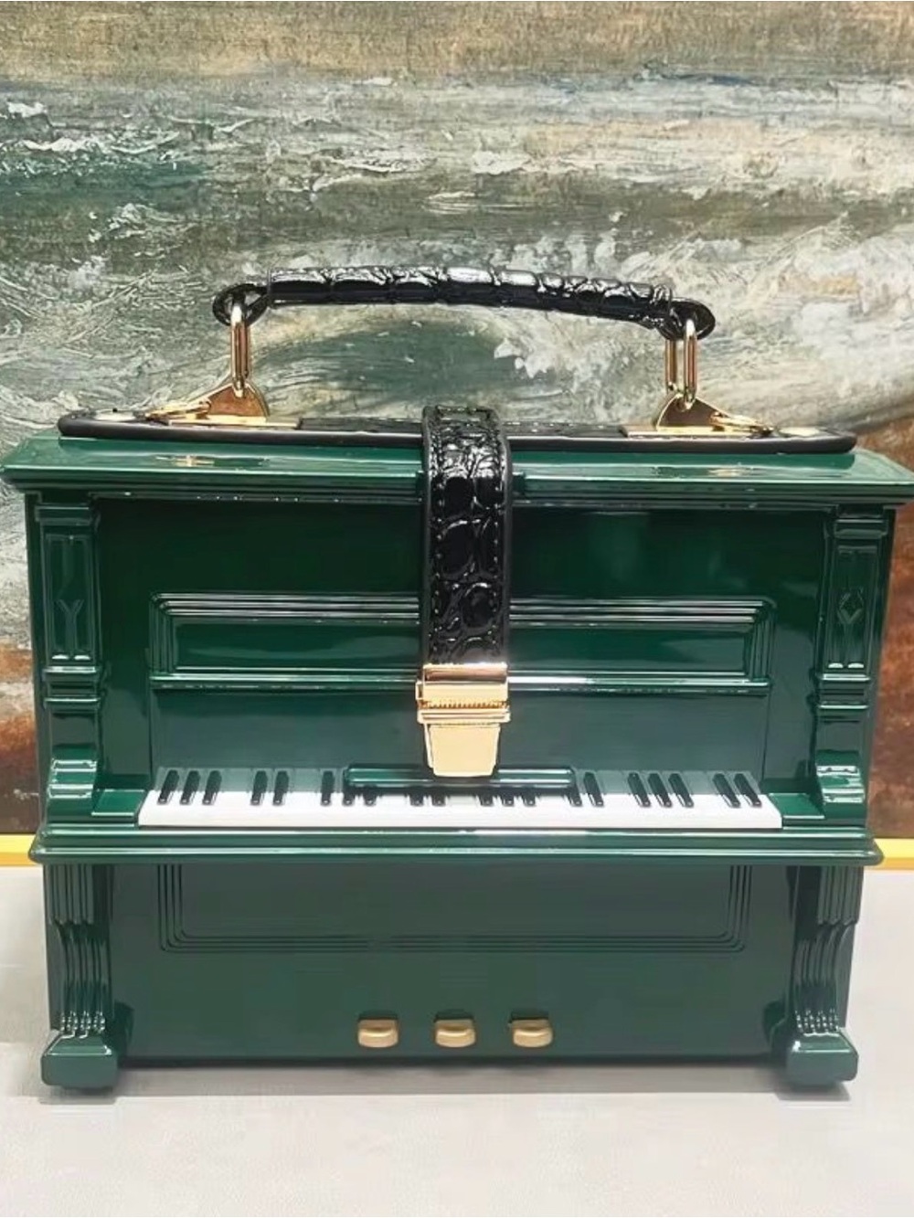 Black Piano Box Handbag with Gold Hardware - Picture 3 of 4